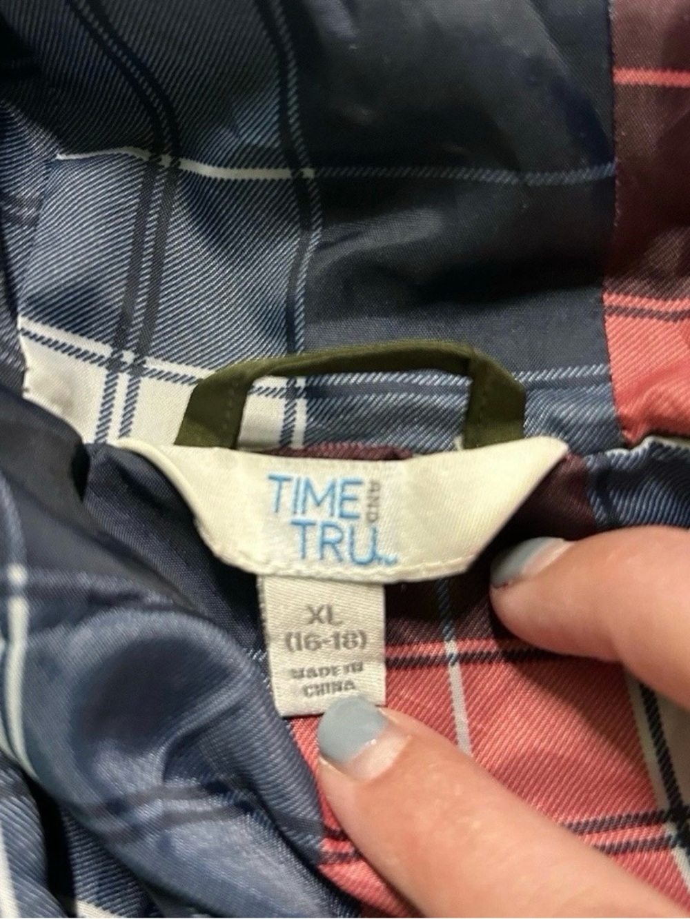 Women’s Time & Tru Green Jacket Plaid Inside Size XL (16/18) - Picture 3 of 3